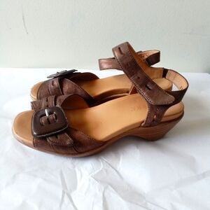 Ziera J-Lite Women's Metallic Brown Leather Sandals Faux Wood Heel 37/6.5